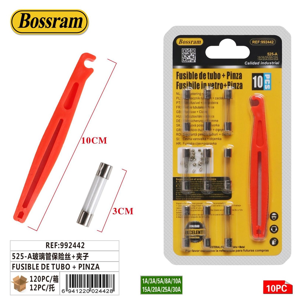 Fusible de tubo con pinza para circuitos eléctricos