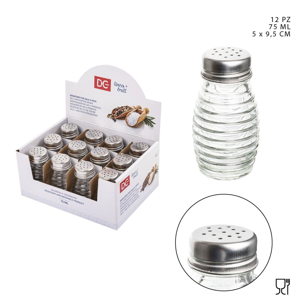 Salero y pimentero de vidrio 5x9.5 cm (75ml, 2 piezas) - Utensilios de cocina