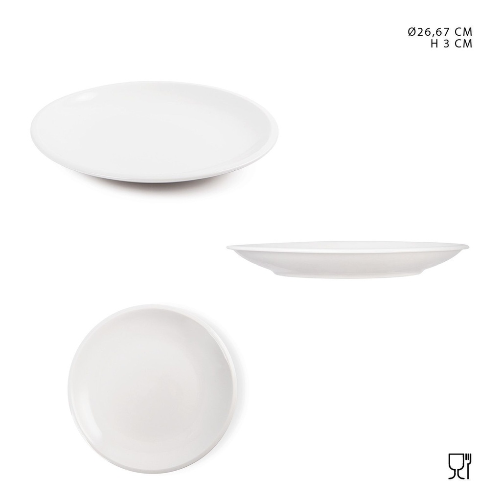 Plato llano de porcelana blanca de borde grueso 26.67 cm - Accesorios de mesa, vajilla y decoración