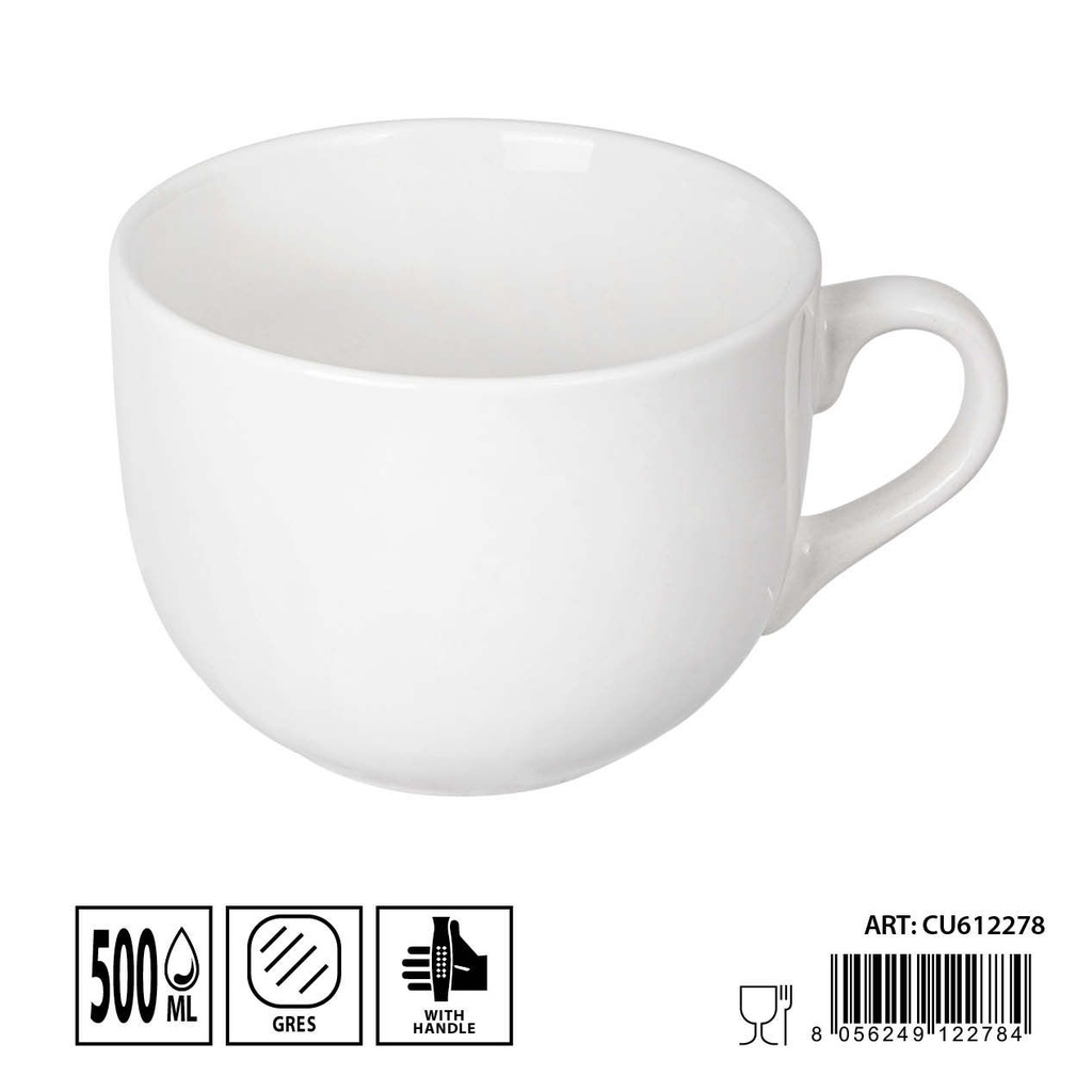 Taza grande de cerámica blanca 500ml para café y té