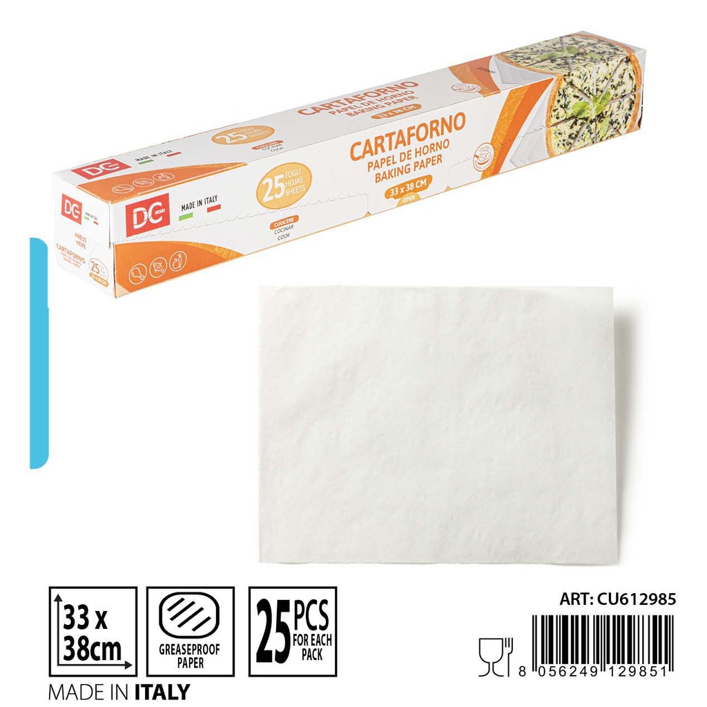 Papel de horno 33x38 cm 25 hojas - Accesorios de cocina y productos desechables
