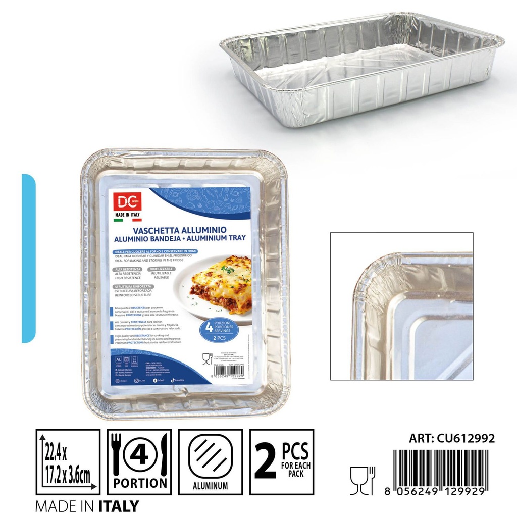 Bandeja de aluminio para 4 porciones 2pz desechable