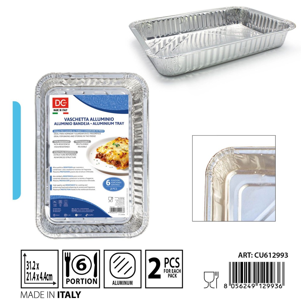 Bandeja de aluminio para 6 porciones 2 piezas para hornear