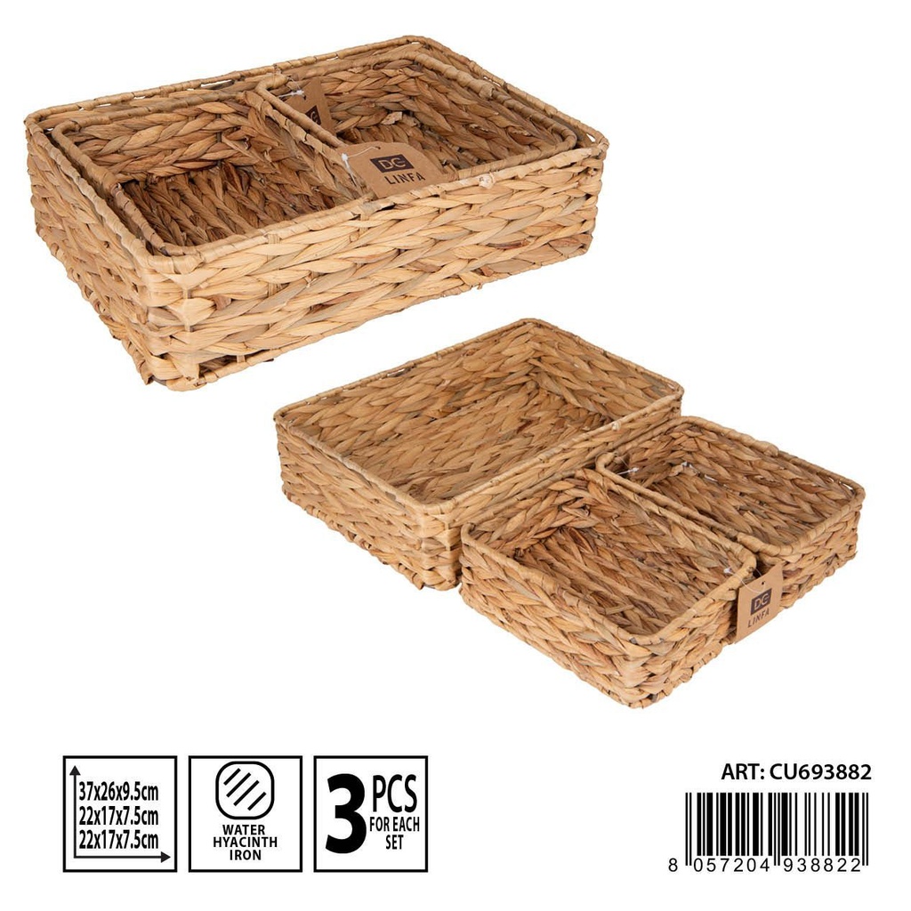 Set de 3 cestas de almacenaje tejidas 37x26 - Almacenamiento