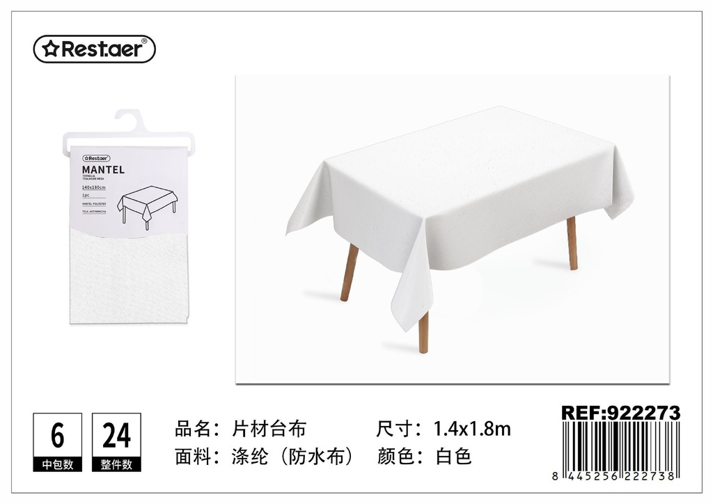 Mantel de plástico impermeable blanco 140x180 cm - Manteles desechables