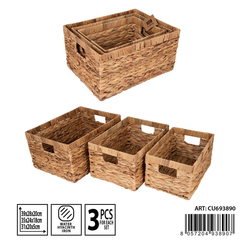 Juego de cesta de almacenamiento tejida 3pcs 39x28cm para organización