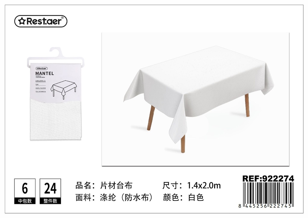 Mantel de plástico impermeable blanco 140x200 cm - Manteles desechables