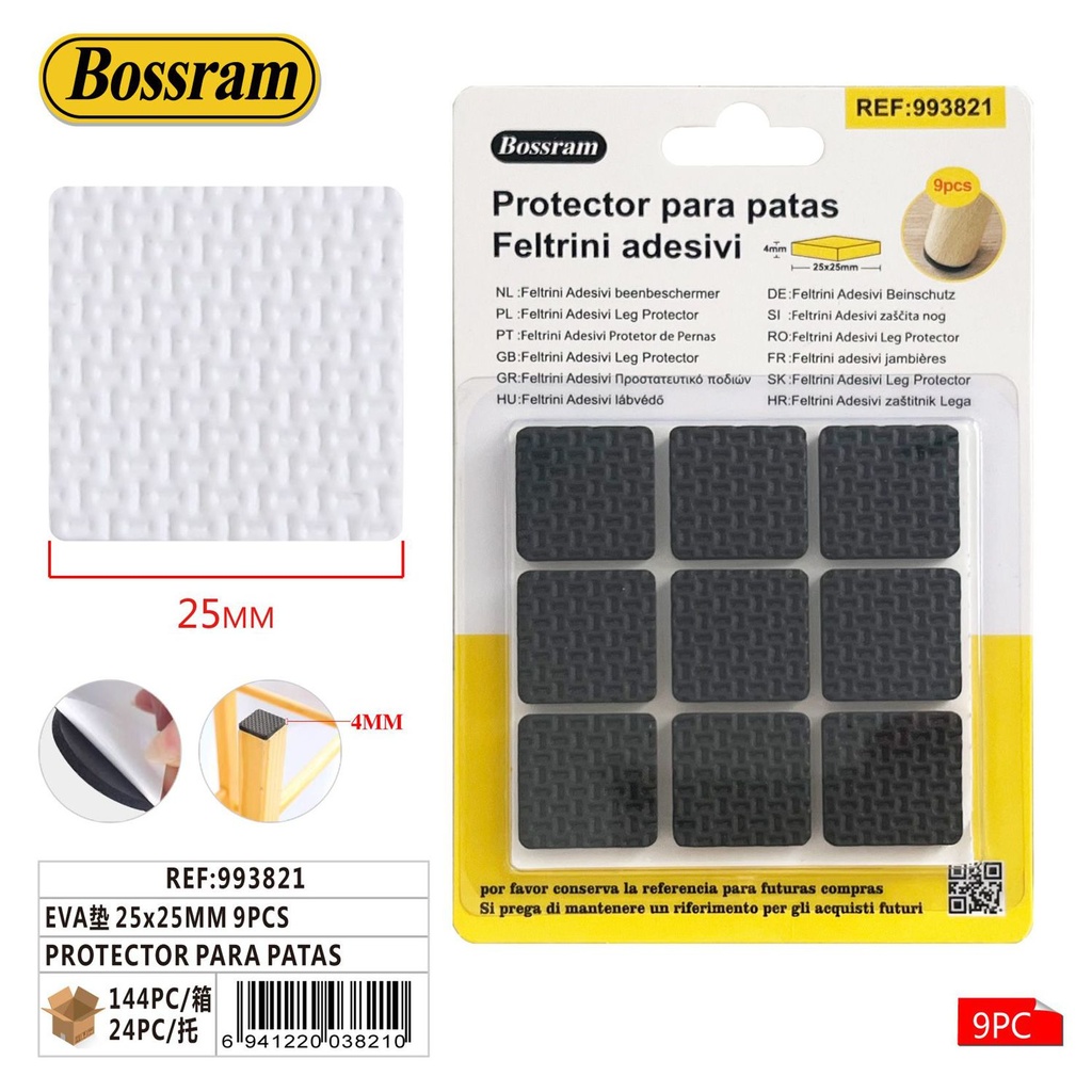 Protector para patas de muebles EVA 25x25mm 9 pcs - Tapón de EVA para patas