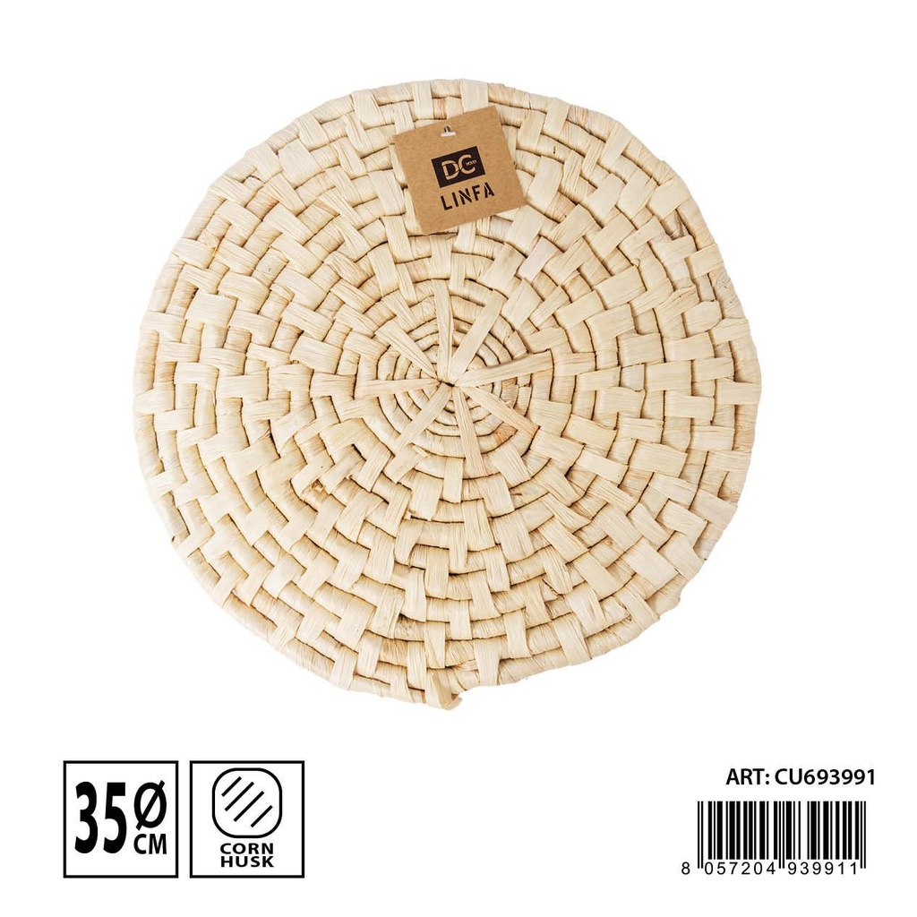 Salvamantel natural de fibra de maíz 35cm para mesas y cocina