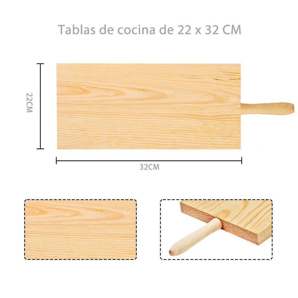 Tabla de cocina de madera 22x32cm para cortar y preparar alimentos