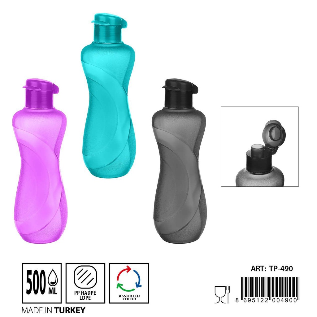 Botella de 500ml para agua y bebidas, portátil y reutilizable