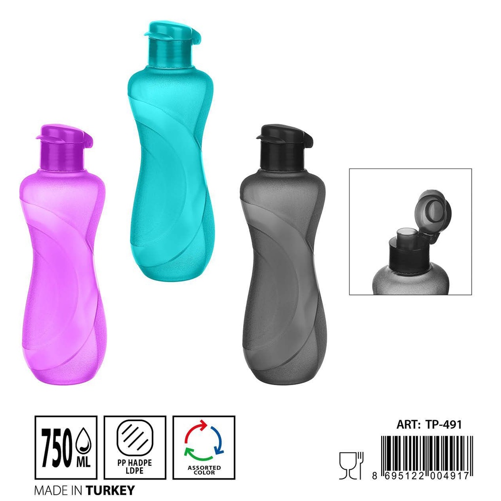 Botella de 750ml para agua y bebidas, portátil y reutilizable