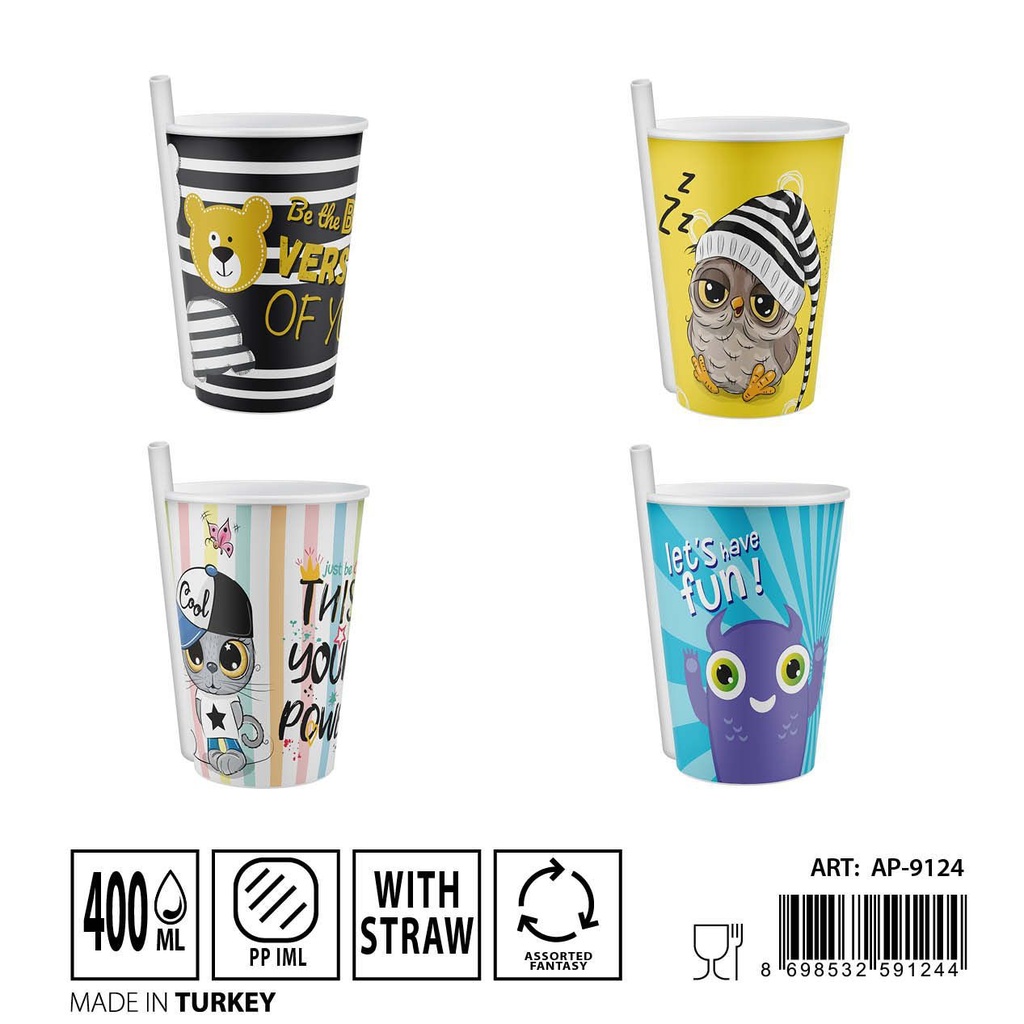 Vaso con pajita 400ml para bebidas frías