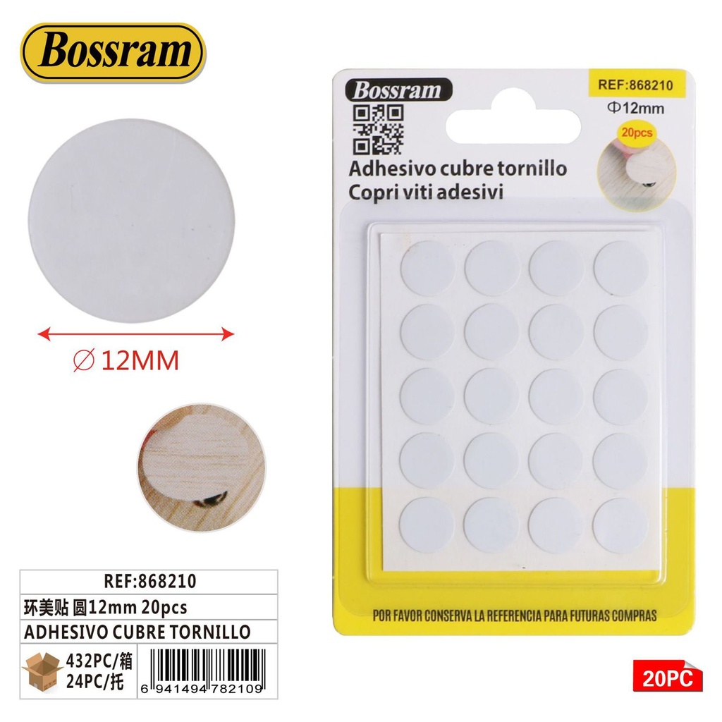 Adhesivo cubre tornillo redondo 12 mm 20 pcs - Accesorios de hogar