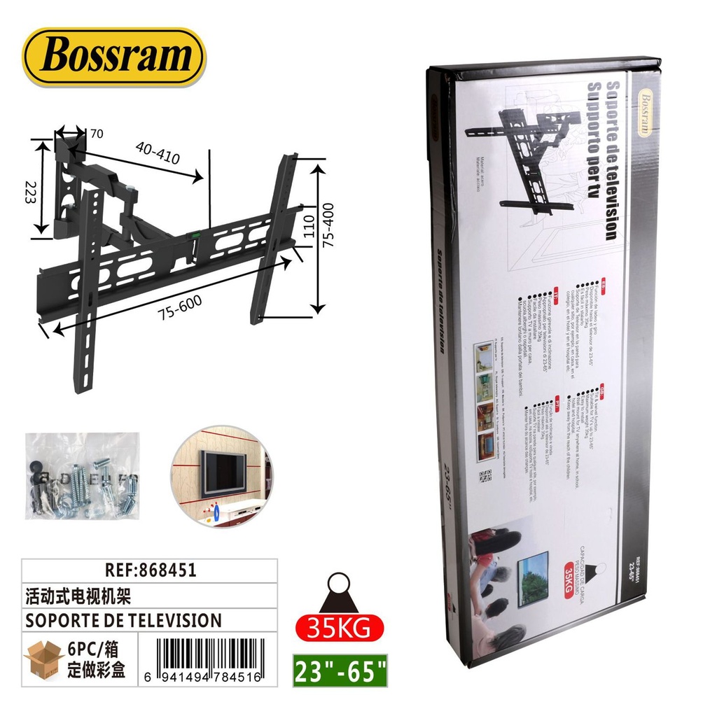 Soporte de televisión ajustable 23-65" para montaje en pared