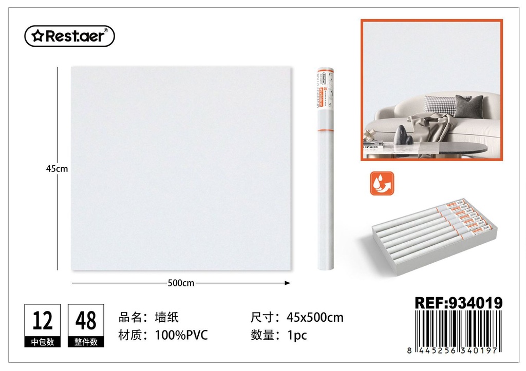 Rollo adhesivo de papel tapiz 45 cm*5 m, blanco - Decoraciones para el hogar 