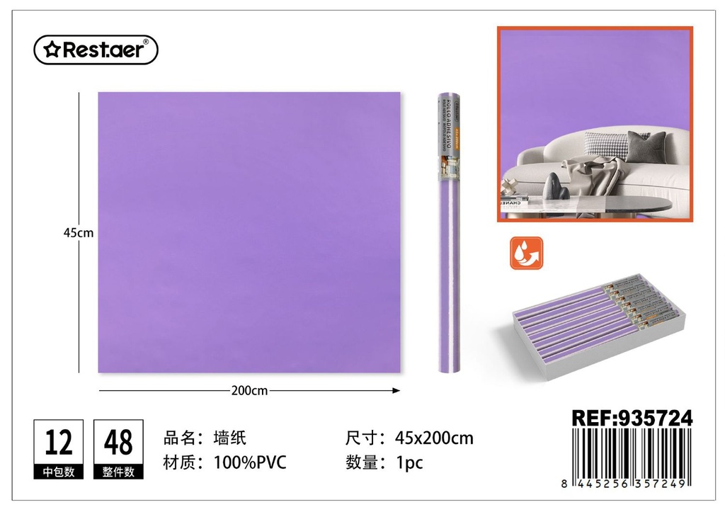Rollo adhesivo de papel tapiz 45cm*2.0m color púrpura - Decoración de paredes