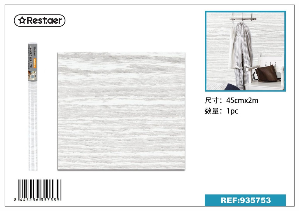 Rollo adhesivo de papel pintado 45cmx2m con diseño de madera