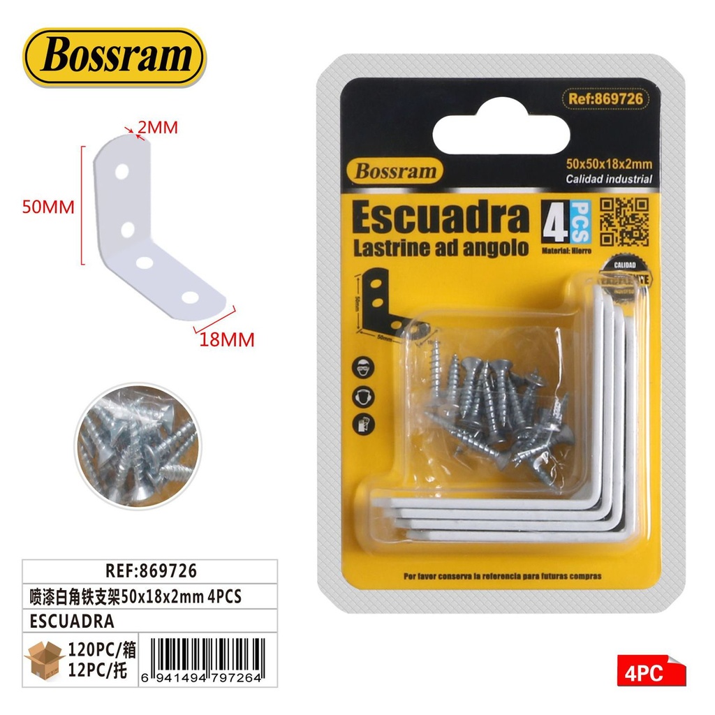 Escuadra de hierro pintado 50x18x2mm 4PCS - Escuadras