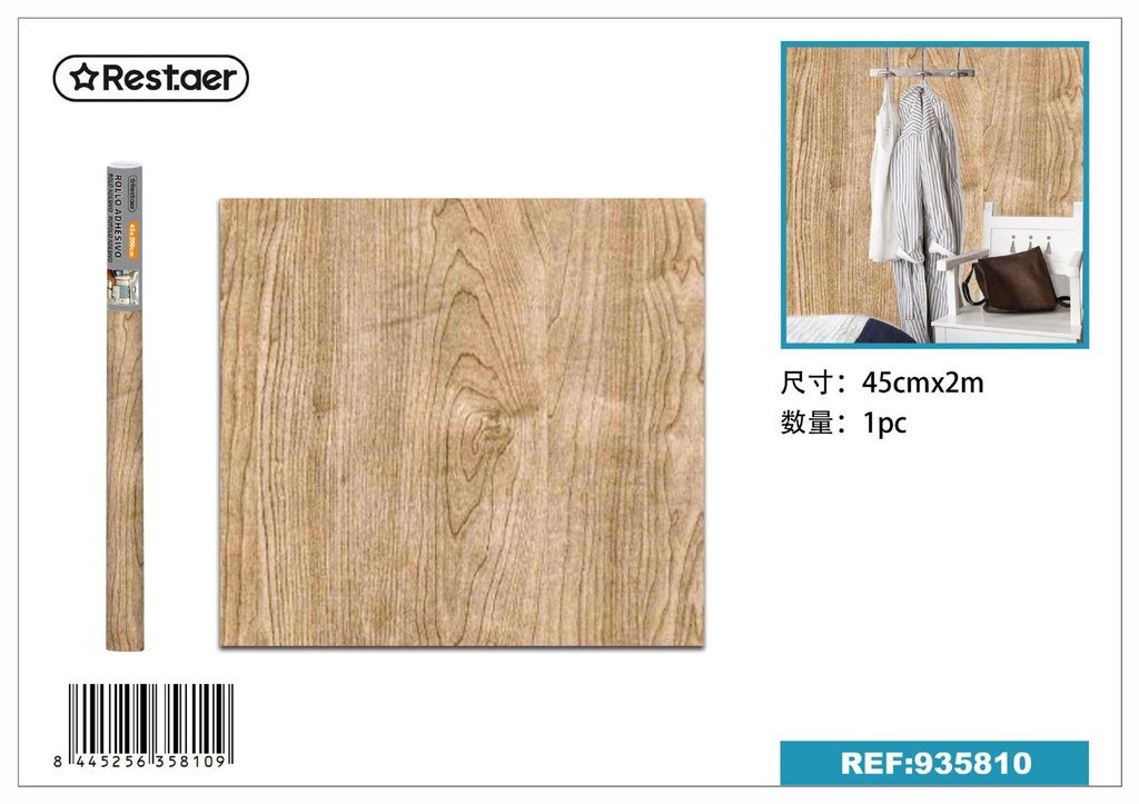 Rollo adhesivo de papel tapiz 45cm*2.0m diseño de madera - Decoración de paredes