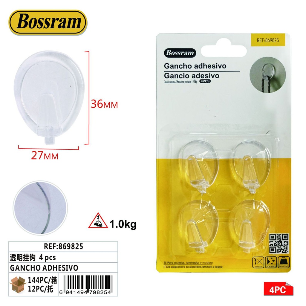 Gancho adhesivo transparente 4pcs para colgar utensilios