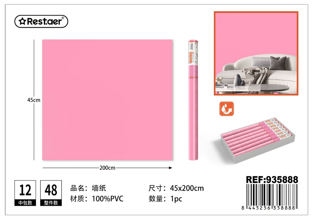 Rollo adhesivo de papel tapiz 45cm*2.0m color rosa - Decoración de paredes