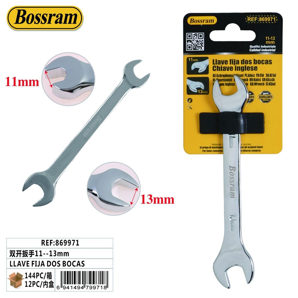 Llave fija de dos bocas 11-13mm para ferretería y herramientas