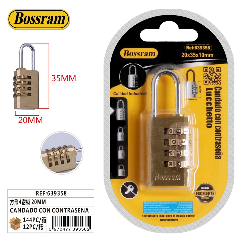 Candado de combinación numérica cuadrado 20mm para seguridad