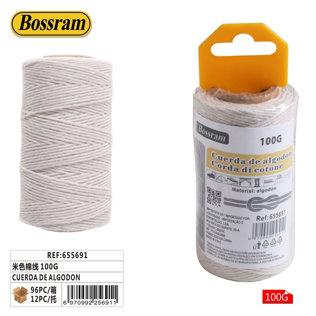 Cuerda de algodón beige 100g - Accesorio de manualidades y uso cotidiano