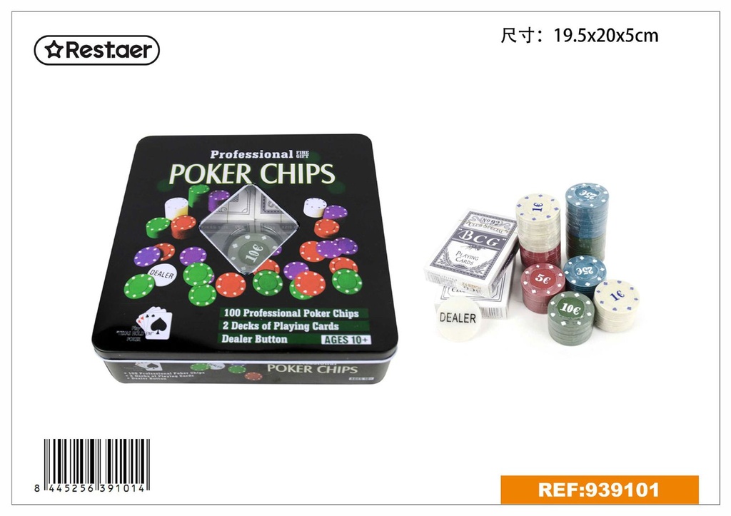 100 fichas de póker 100 pcs 19.5x20x5 cm - Juegos de mesa