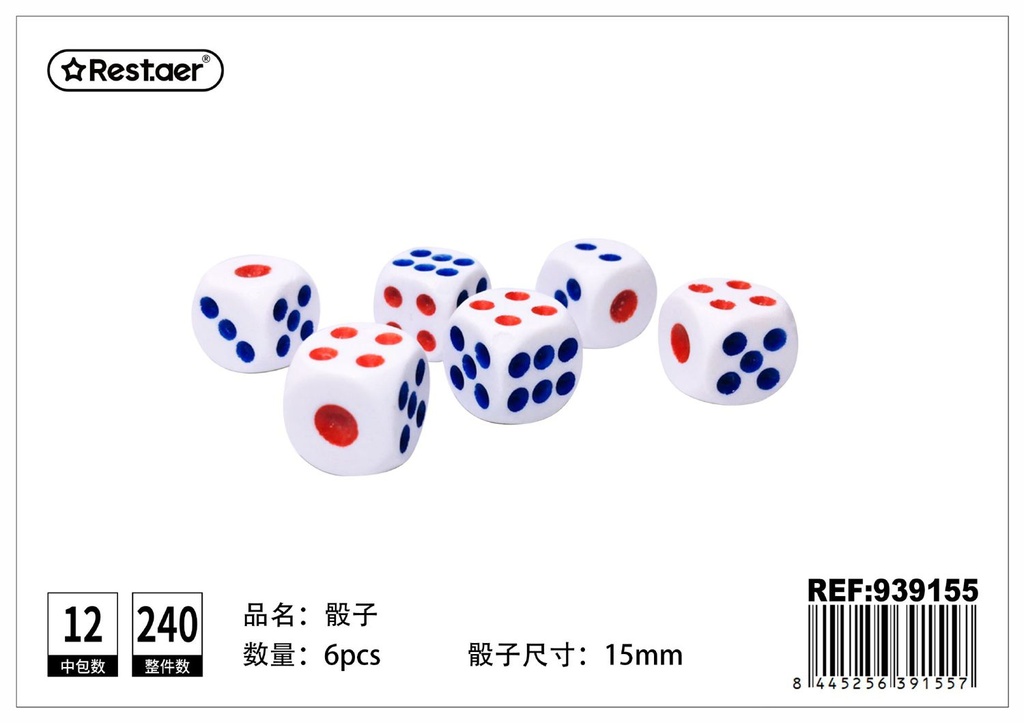 Juego de dados 15mm 6pcs para juegos de mesa