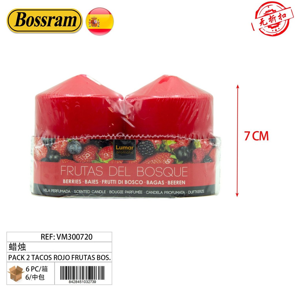 Vela perfumada de frutas del bosque roja pack 2 para decoración