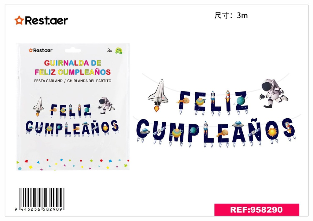 Guirnalda de fiesta en español "Feliz Cumpleaños" 3m para decoraciones