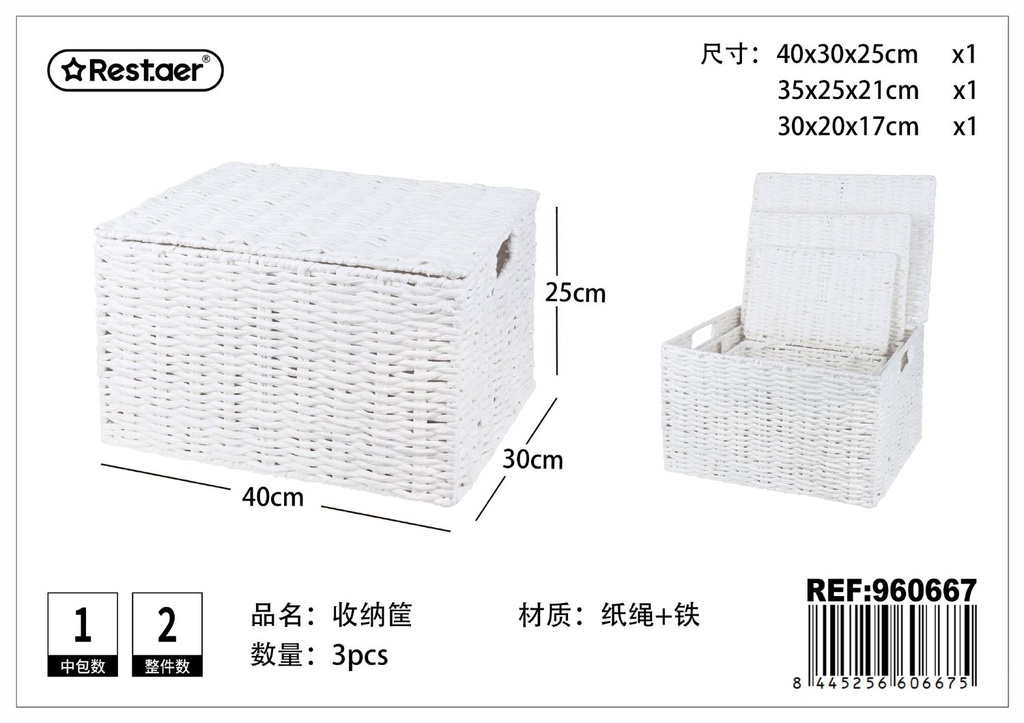 Cesta de Almacenaje con Tapa 3 piezas - Artículos para el Hogar