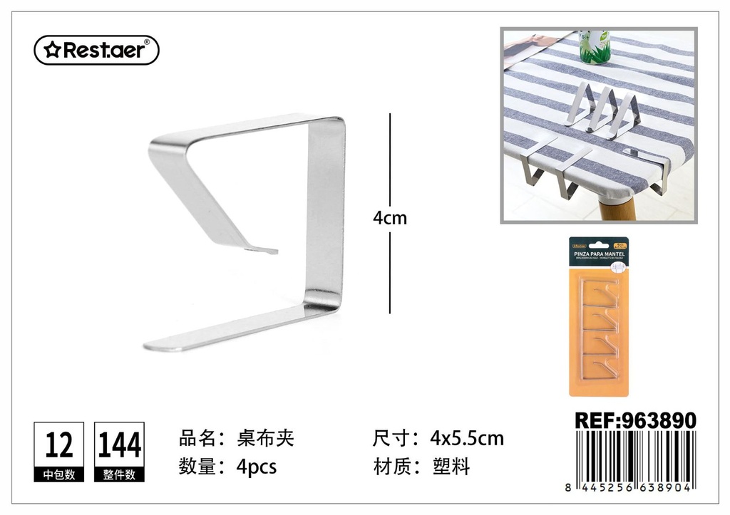 Pinza sujeta mantel 4pcs 4x5.5cm para mesas