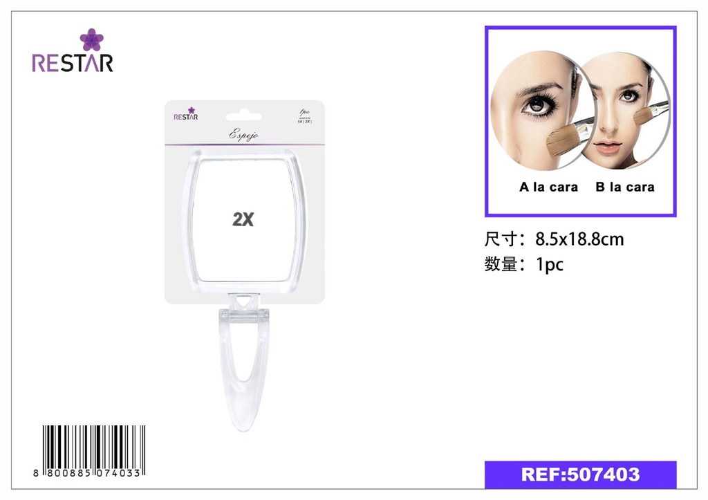 Espejo transparente doble cara 8.5*18.8cm - Accesorio de belleza