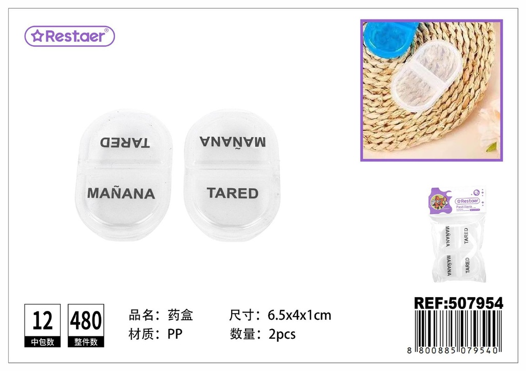 Pastillero portátil 6.5x4x1cm 2pcs para almacenamiento de medicinas