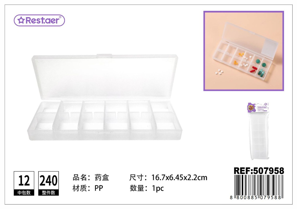 Pastillero desmontable 16.7x6.45x2.2cm para medicación diaria