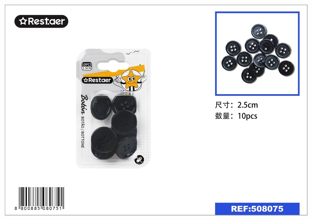 Botones negros 10pcs 2.5cm para manualidades y confección