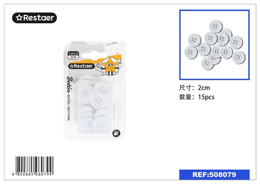 Botones Blancos 2 cm 15 pcs - Accesorios de costura