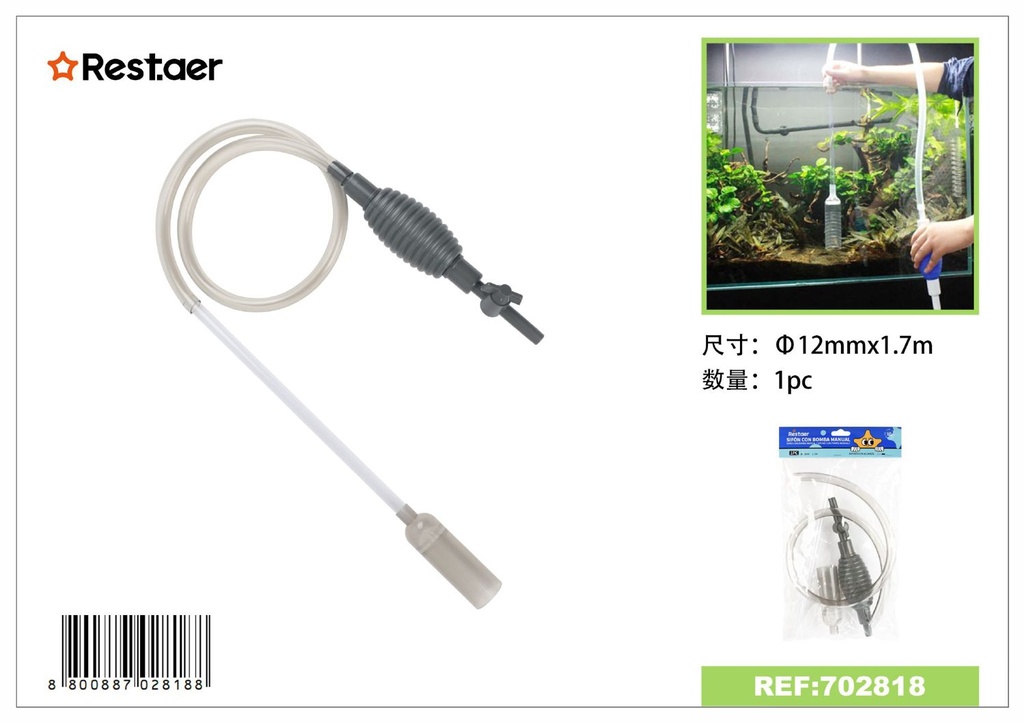 Sifón con bomba manual 1.7 m - Accesorios para acuarios