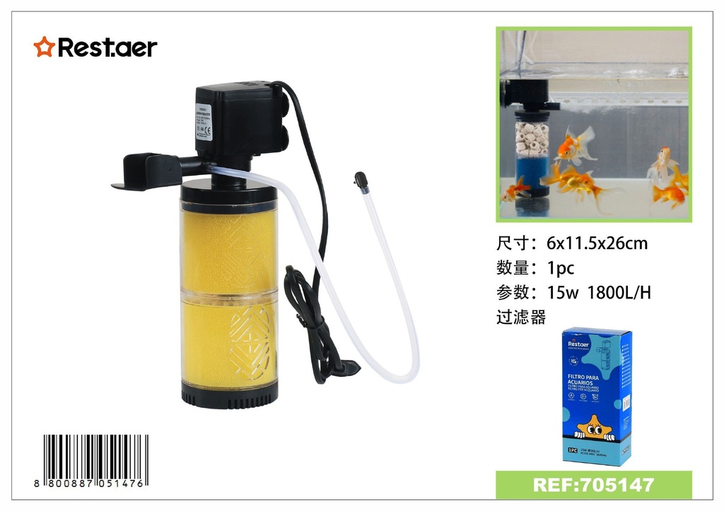 Filtro de 15W 1800L/H para acuarios - Sistema de filtración de alta capacidad