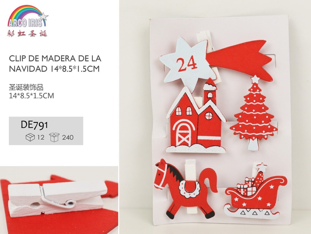 Clip de madera navideño 14x8.5x1.5cm - Decoración navideña