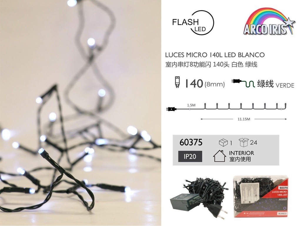 Luz micro LED interior blanco 140L - Iluminación navideña