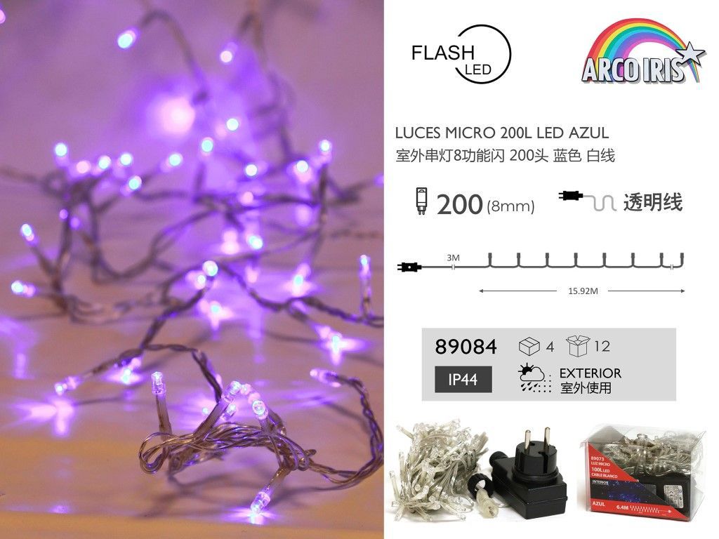 Luz micro LED azul exterior 200L - Guirnalda de luces navideñas