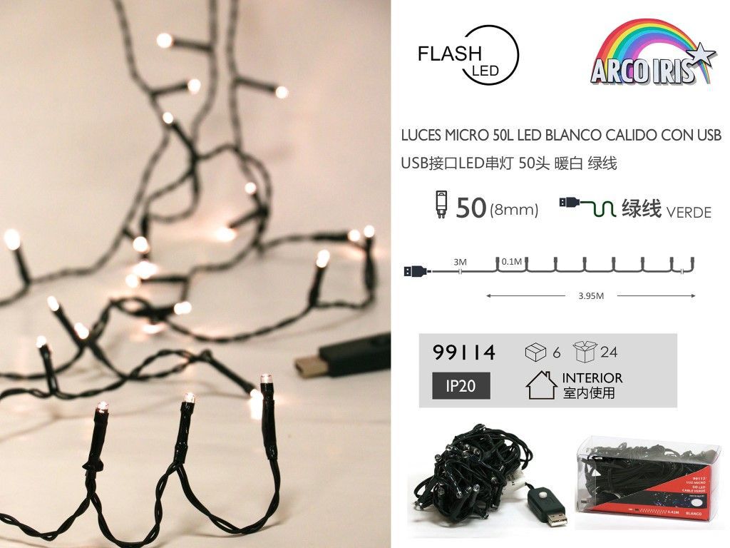 Cadena de luces LED USB 50L cálidas 3.95M - Decoración de navidad