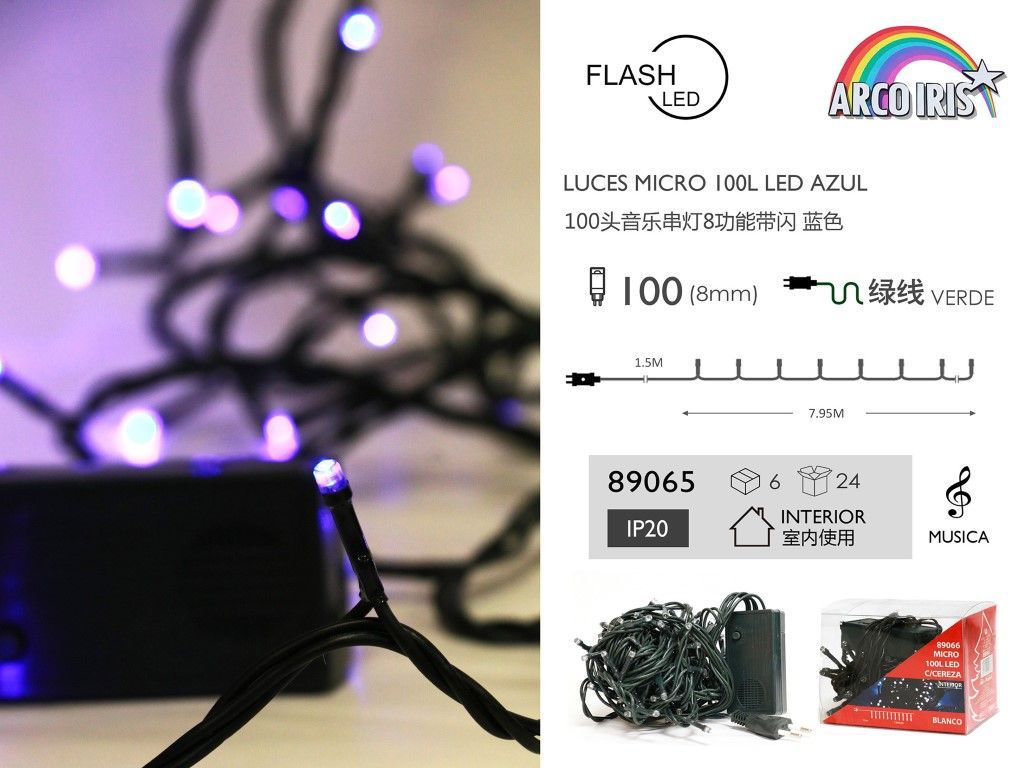 Luces LED micro 100L azul c/música interior 230V - Luces navideñas