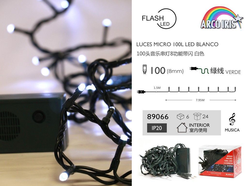 Luces LED micro 100L blanco c/música interior 230V - Luces navideñas