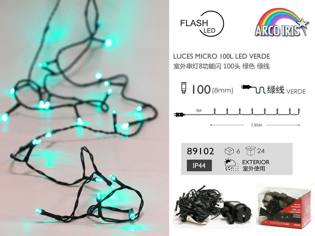 Guirnalda LED micro 100L verde - Luces para exteriores