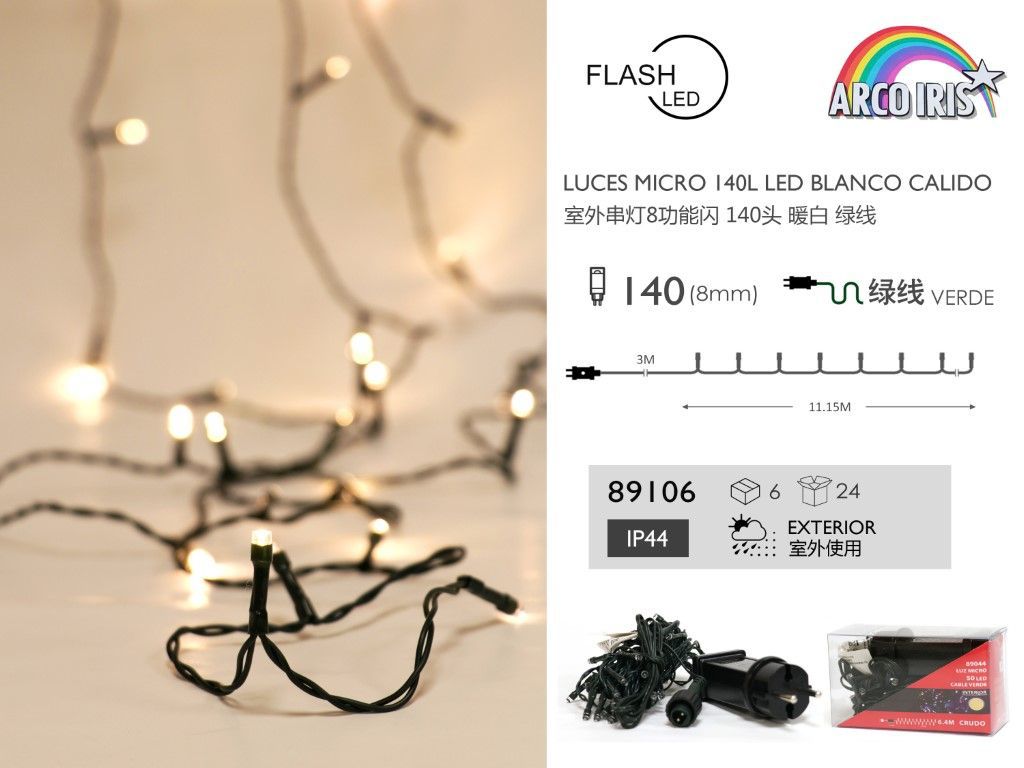 Luces LED de cadena blanco cálido con alambre verde 140 LED - Luces exteriores impermeables IP44